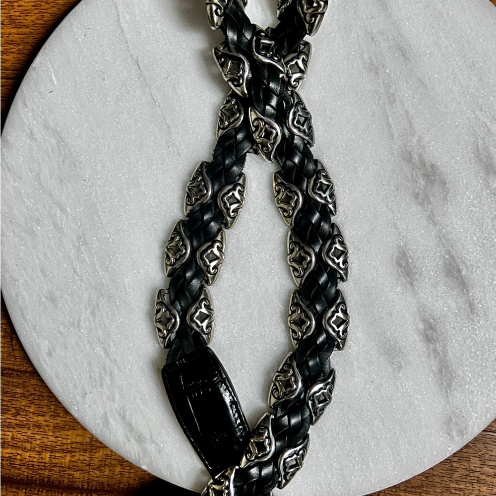 Brighton ~ Vintage ~ Women’s Small ~Black Leather Braided W/Silver Conchos Belt - Picture 11 of 16